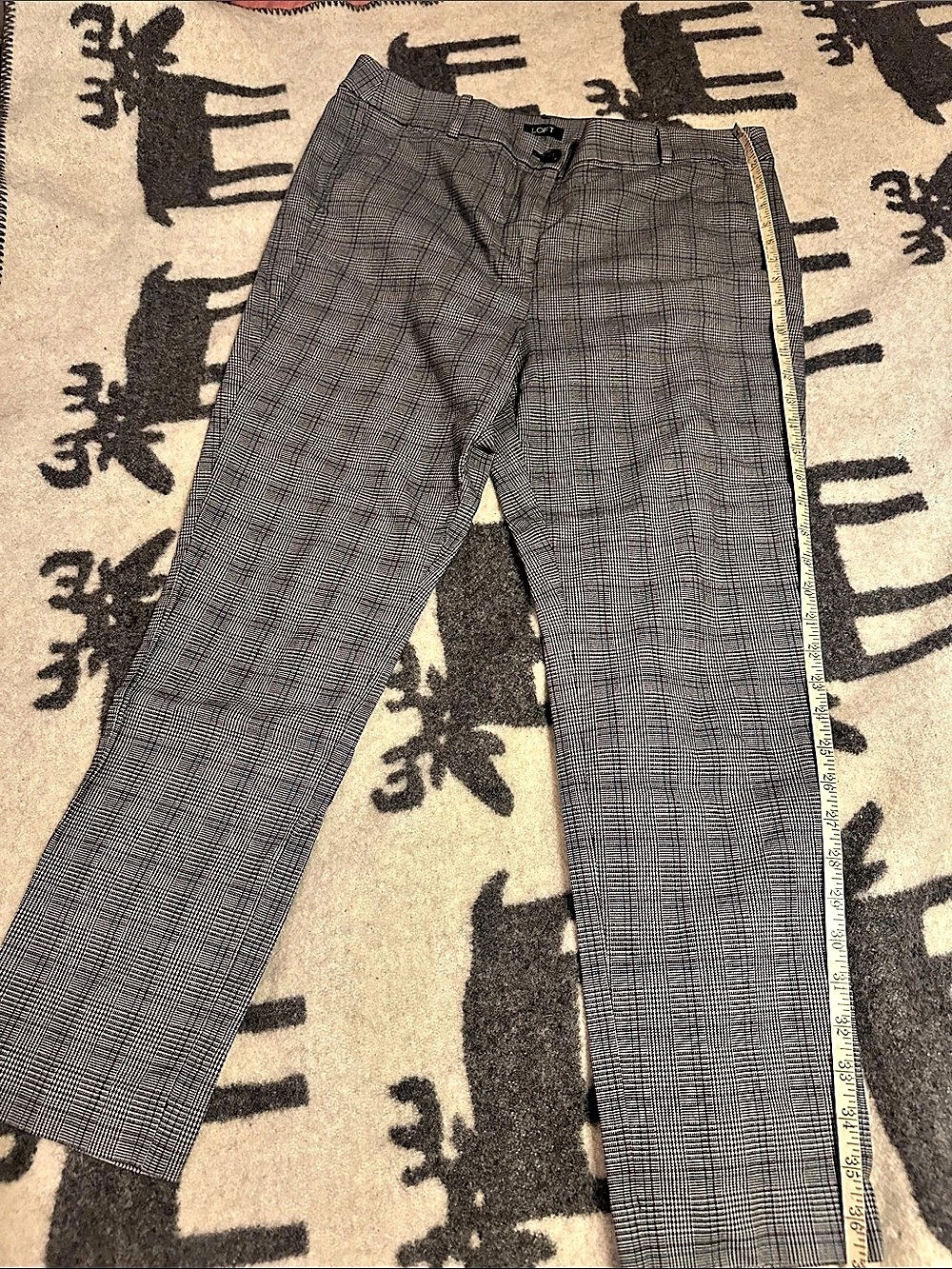 LOFT High Waist Skinny Pants in Plaid Houndstooth Gray Size 12